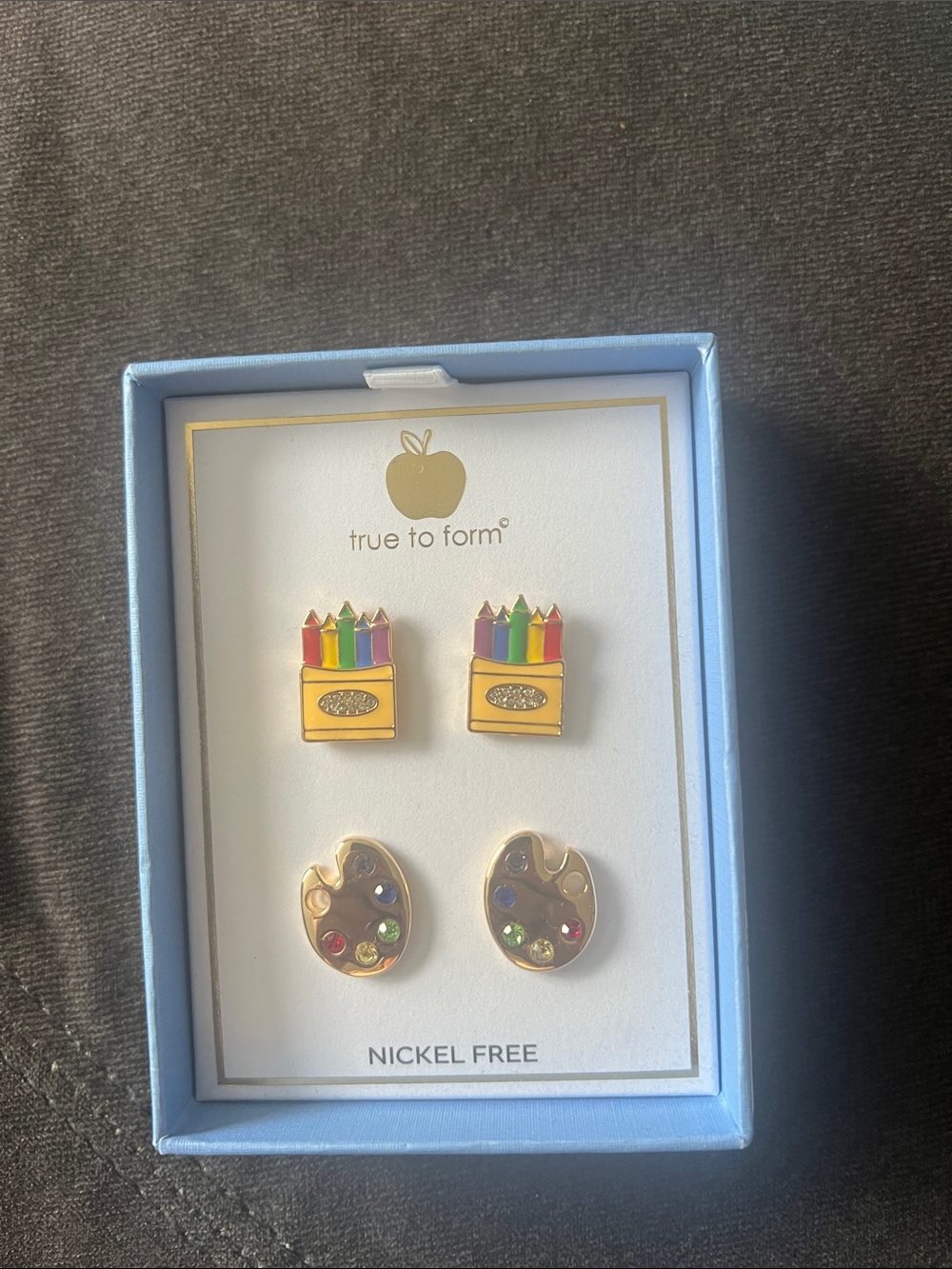 True to Form Artist Palette & Crayon Stud Earring Set - Gold & Multicolor